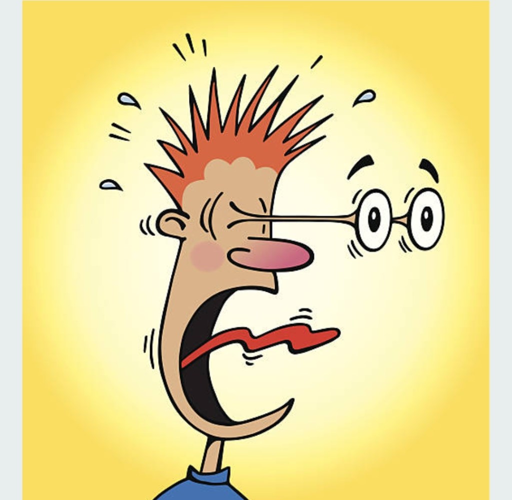 A cartoon man whose eyes are popping out